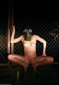 Sandy in gas mask