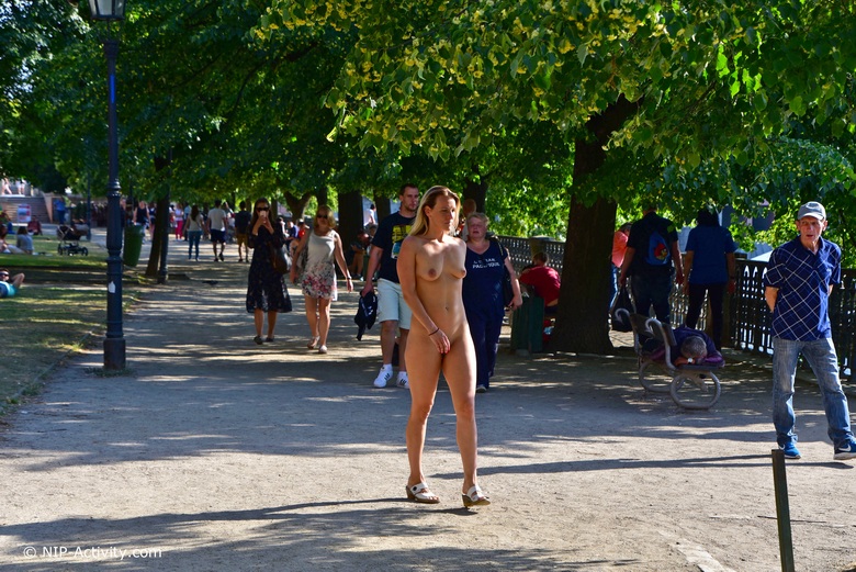 Bianca walking naked at river