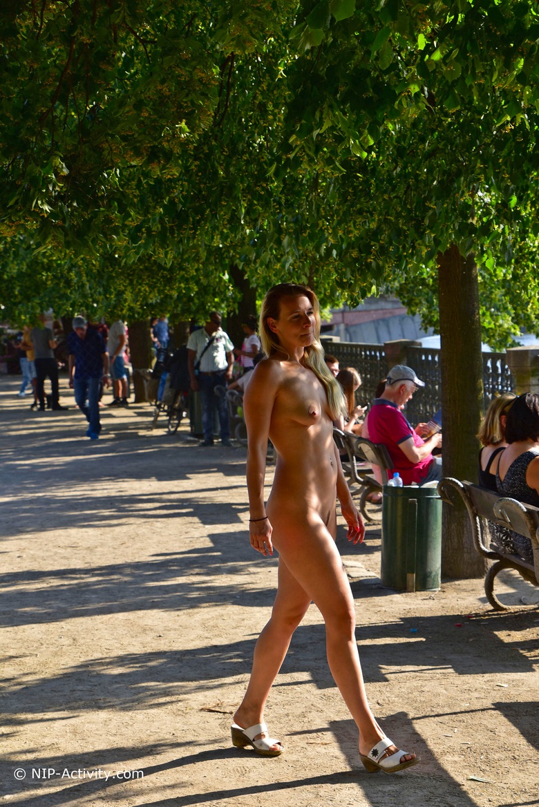 Bianca walking naked at river