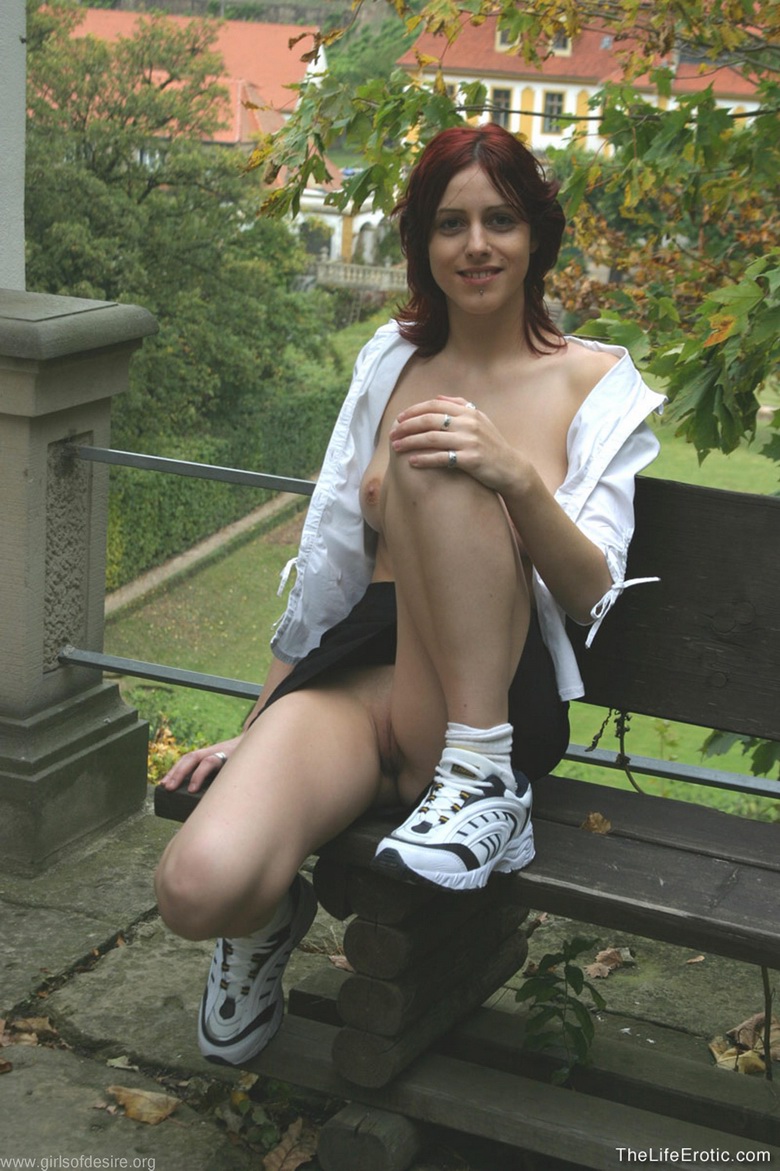 Kathi Strips On Bench