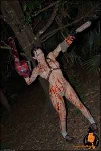 Squee cosplaying Ash from Evil Dead