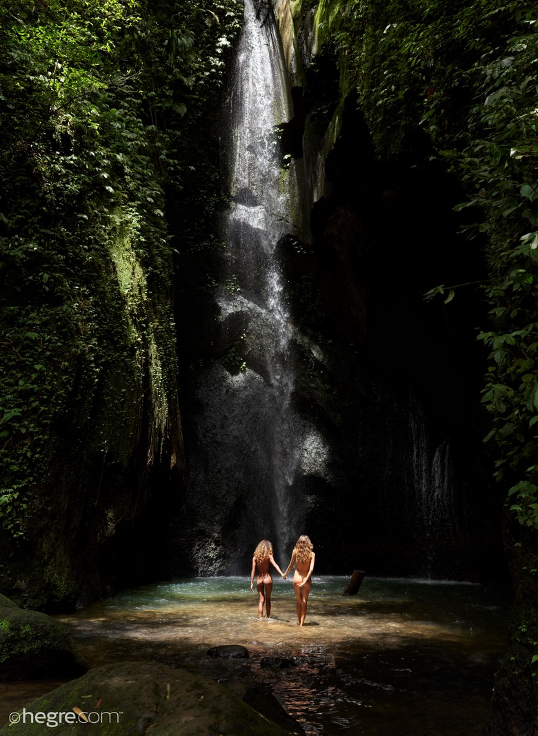 Clover and Putri At Bali Waterfall