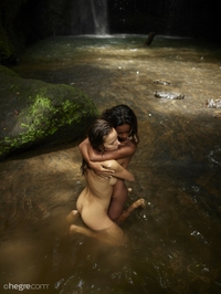 Clover and Putri At Bali Waterfall