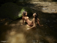 Clover and Putri At Bali Waterfall